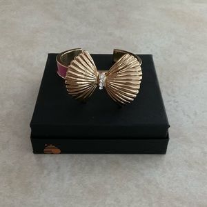Lilly Pulitzer gold bow pink enamel cuff bracelet